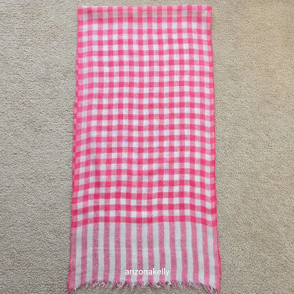 Max Mara Linen Scarf Check Gingham Pink & White